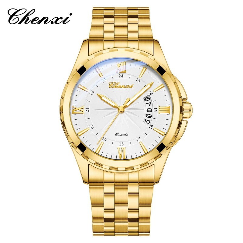 CHENXI Men’s Gold Business Day/Date Calendar Luminous Waterproof Quartz Watch