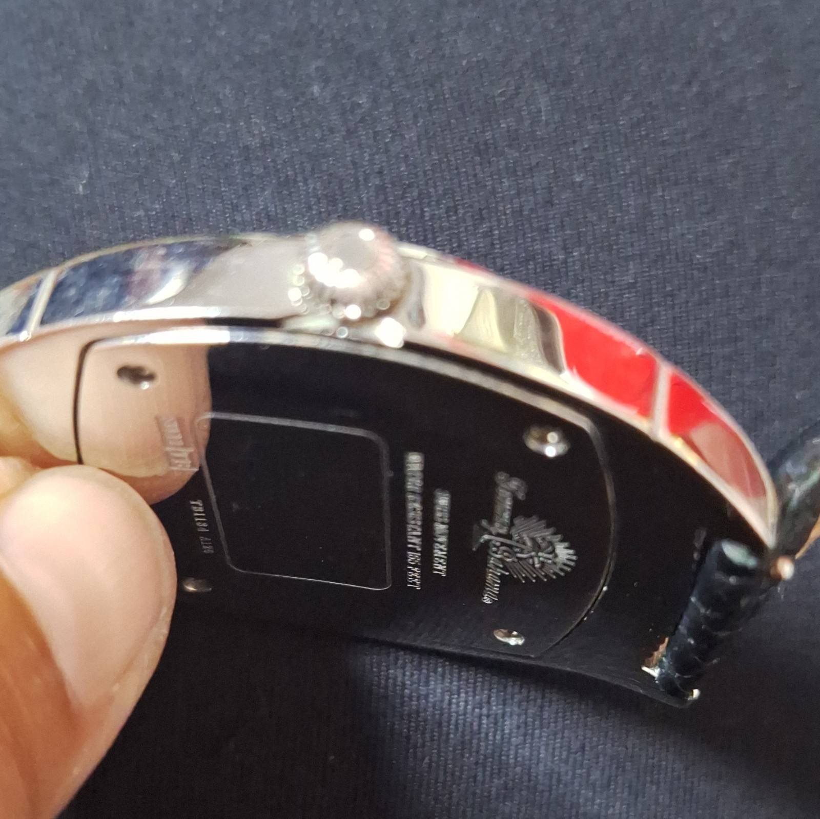Tommy Bahama Swiss Quartz Date 50m Wristwatch Silver Case Black Leather 38mm