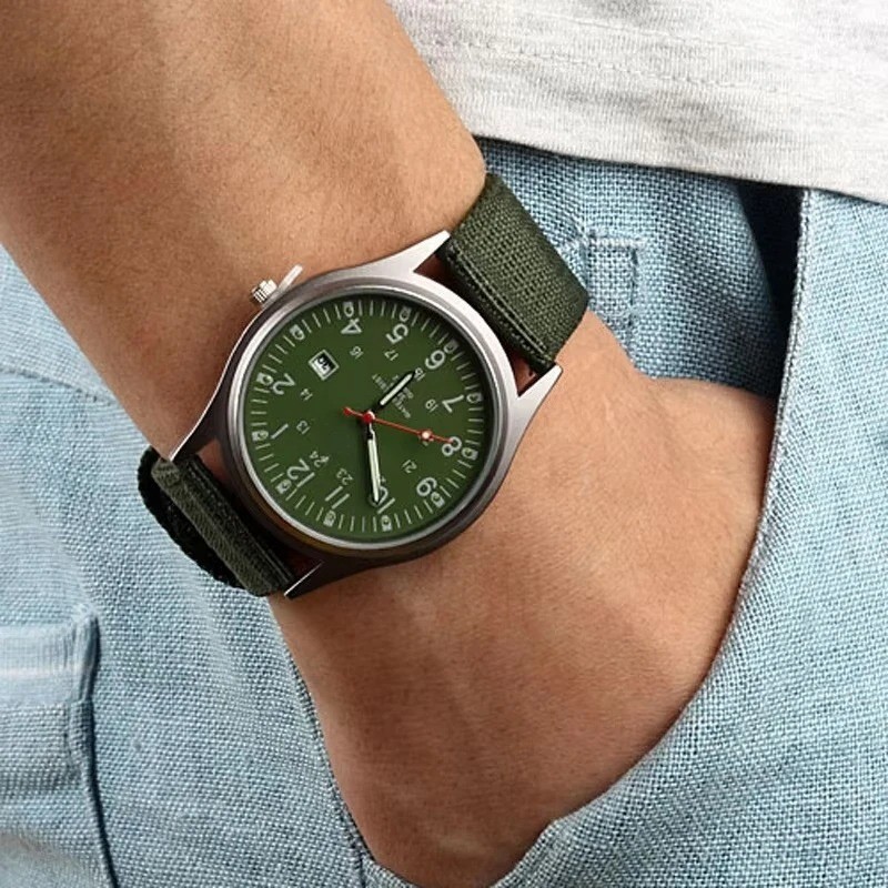 Luminous Military Army 24 Hours Dial Nylon Strap USA Date Quartz Watch