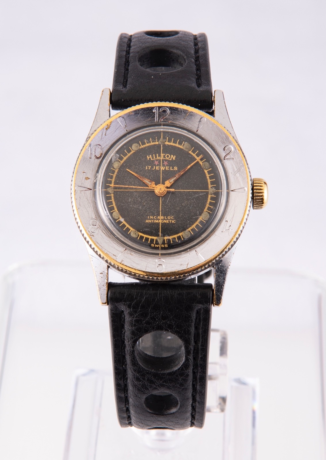 Vintage Men’s Hilton 2 Star 17 Jewels Watch Swiss Movement French Case Repair