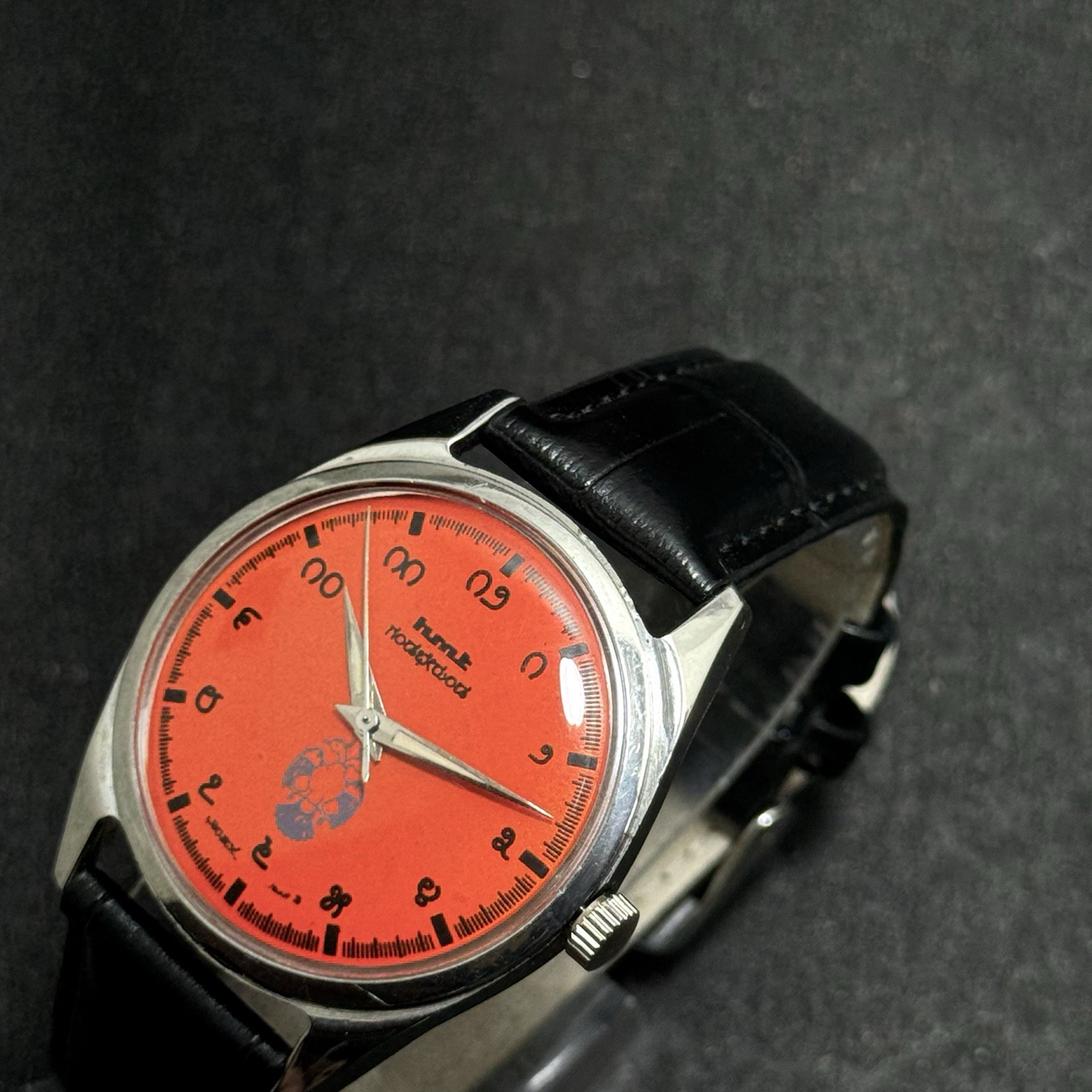Vintage HMT Kannada Gandaberunda 17 Jewels With Orange Dial Men Wristwatch