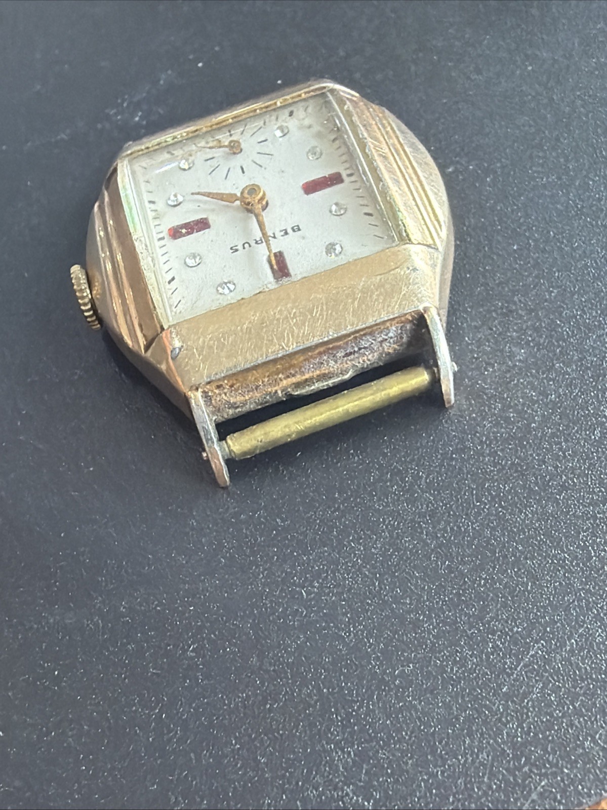 AZ99 Benrus Mens Rolled Plate Ruby Dial Mechanical Watch Tank Parts Repair As Is