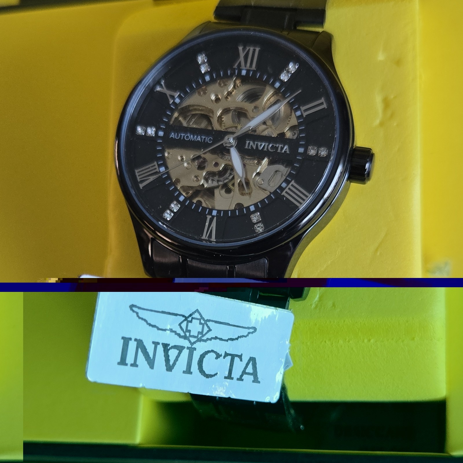 Invicta 69505 Men’s Automatic Skeleton 45mm Black Steel Watch 30m Box