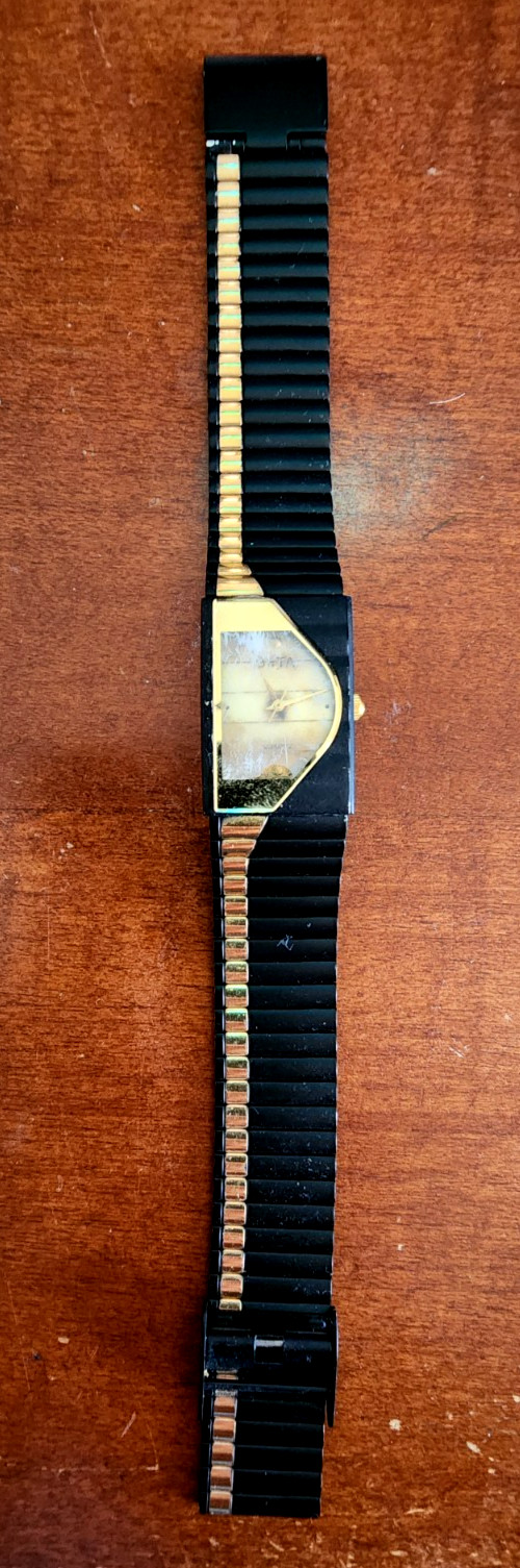 Vintage Black Gold Tone Geometric Dial Watch For Repair Parts