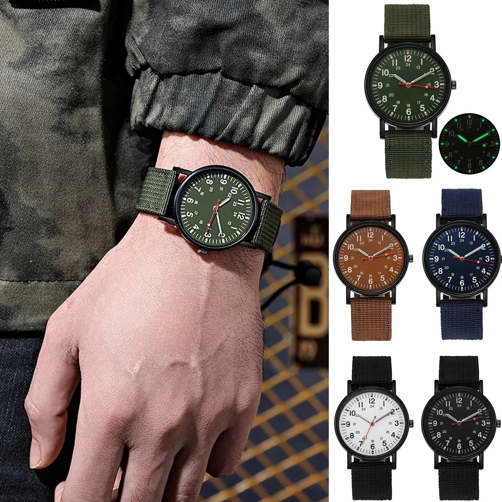 Military Watch Army Durable Water Proof Luminous 24Hours Dial Nylon Strap 1PCS