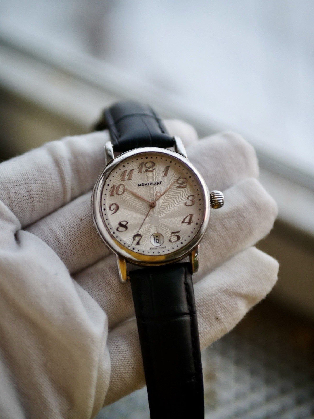 Montblanc Meisterstuck 7042 36mm Stainless Steel White Dial with Leather Strap