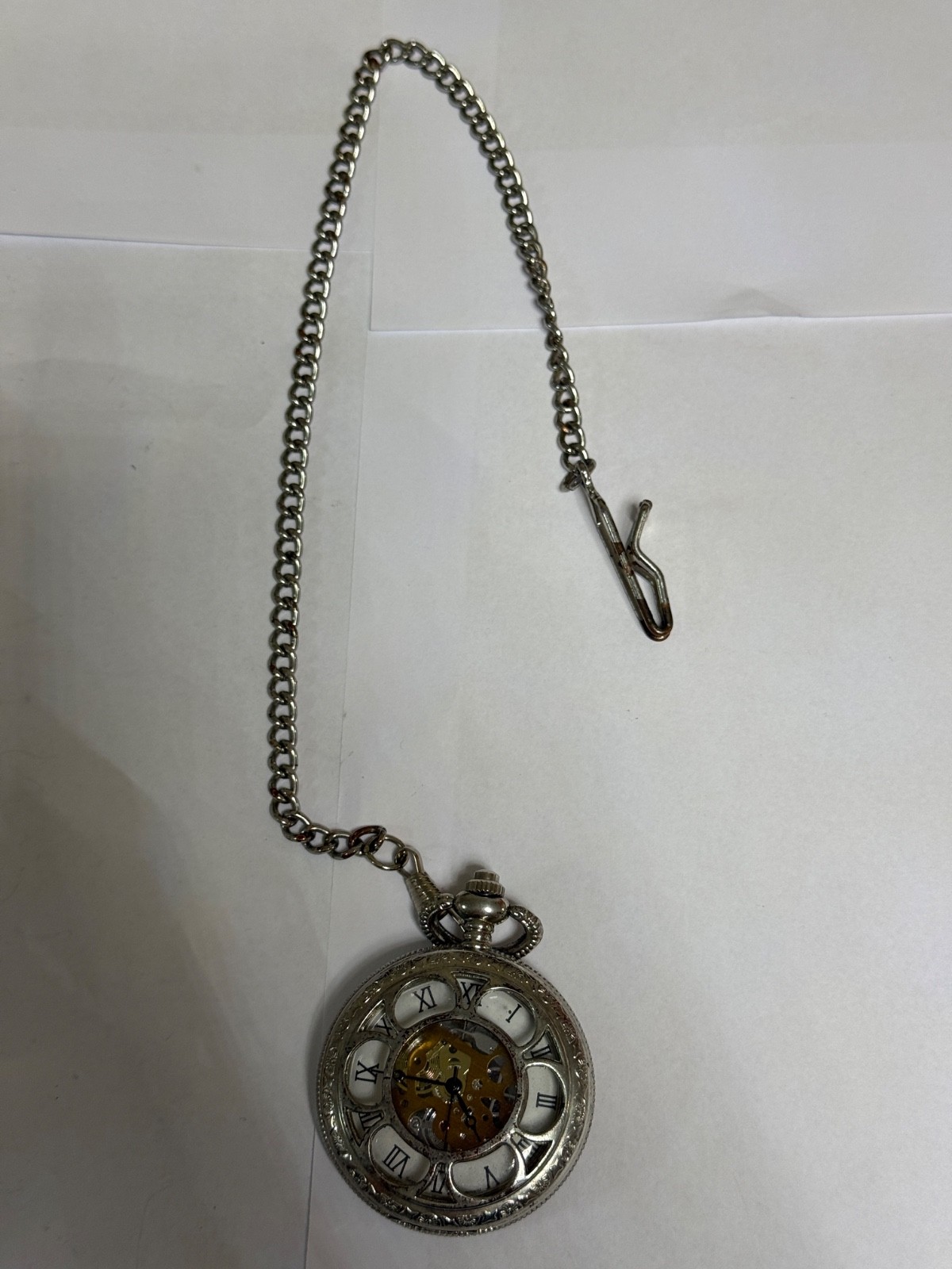 Vintage Skeleton Pocket Watch Roman Numerals Mechanical Style Singapore Movement