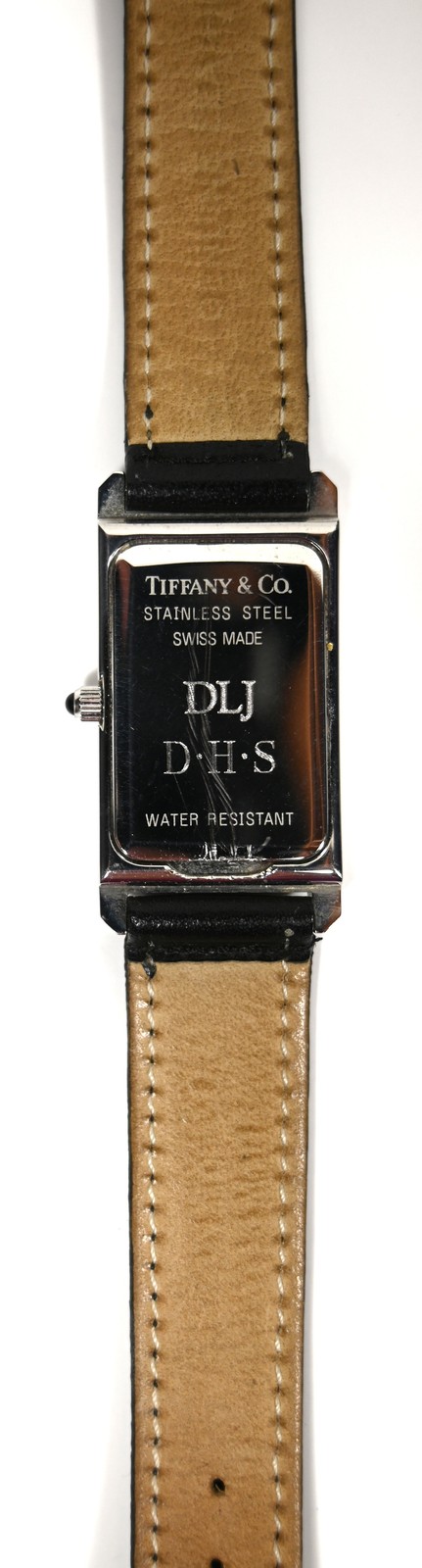 MENS TIFFANY & CO DRESS WATCH White Roman Numerals Dial Black Leather Band, Case
