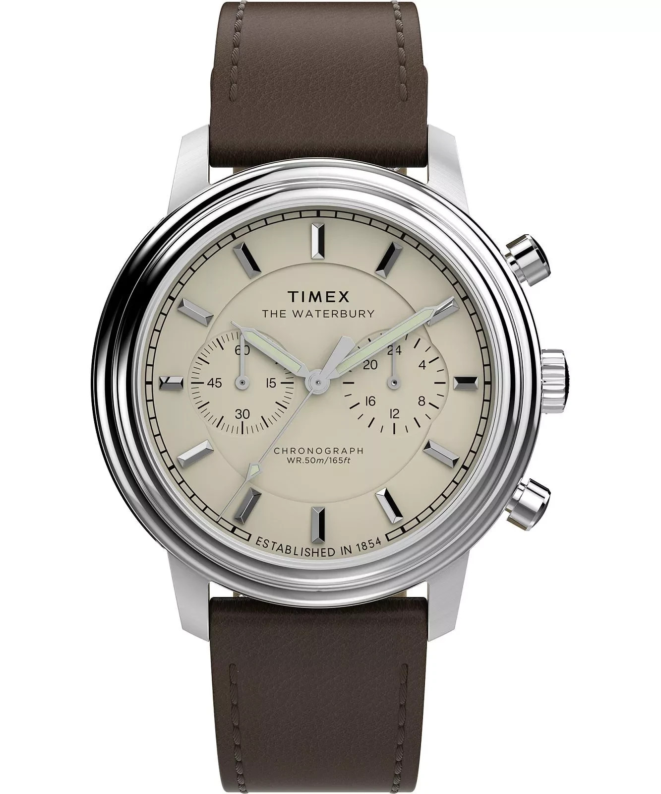 Timex Waterbury Metropolitan Chronograph Cream Dial Men Leather Watch TW2Y23500