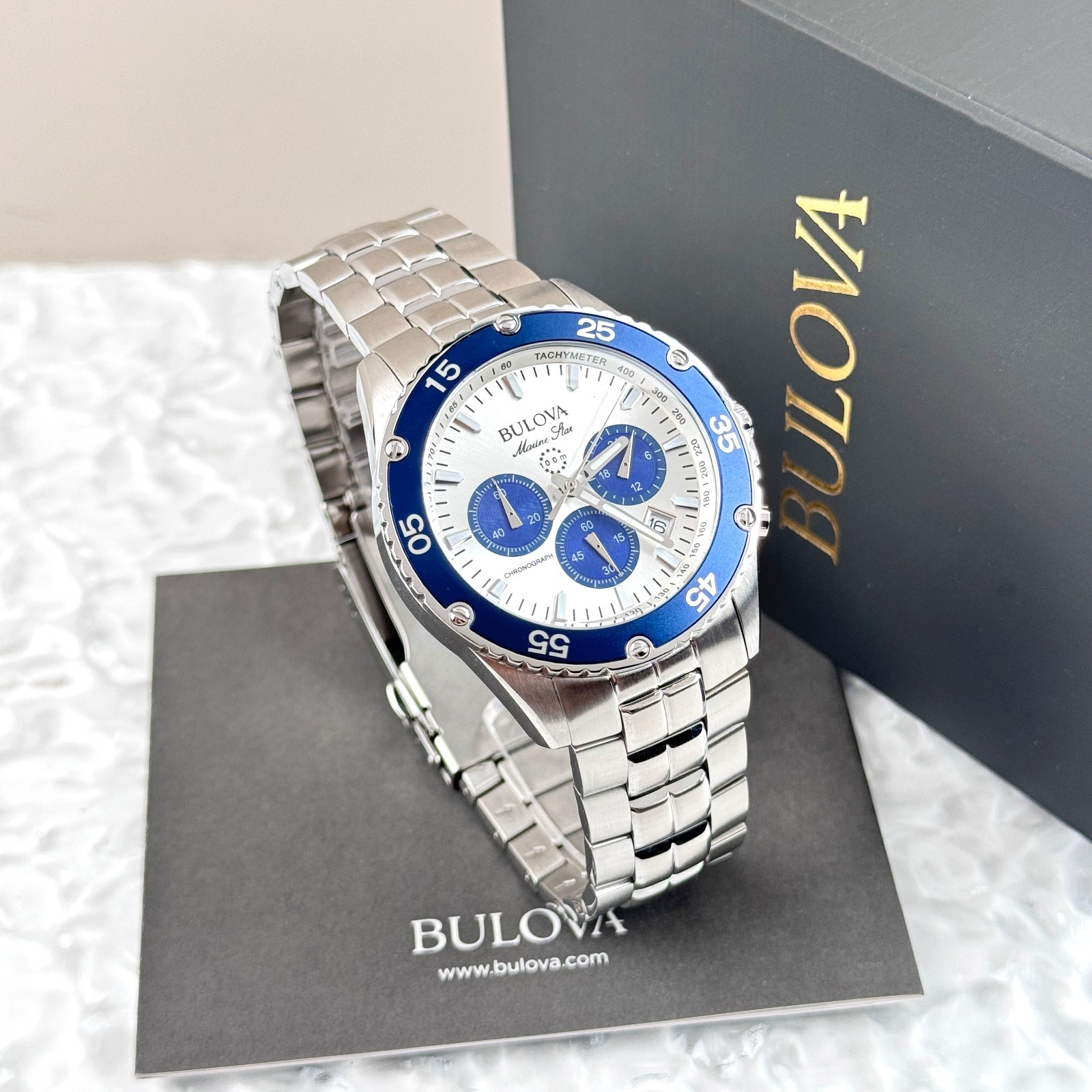 Bulova Marine Star Chronograph Silver Dial Stainless Steel Men’s Watch 98B423