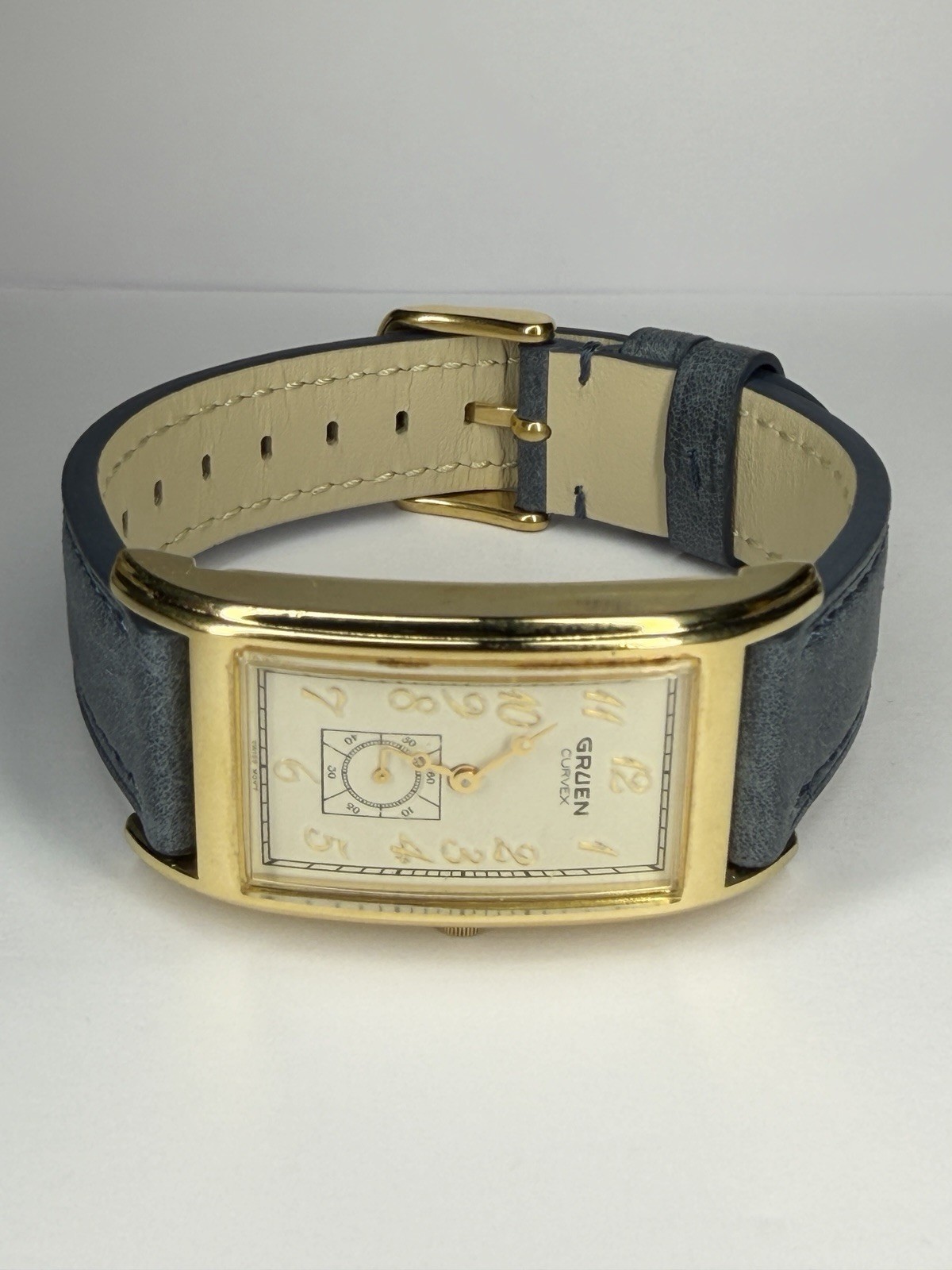 Gruen Curvex Quartz Tank Watch Gold Plated 10 Micron GP Back Art Deco Style