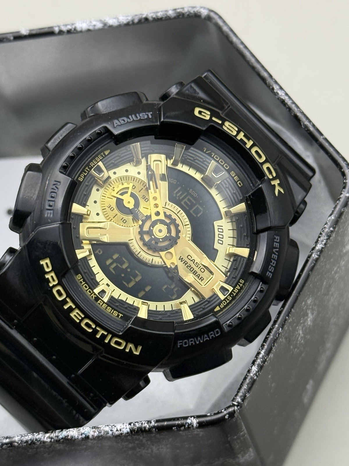 Casio GA-110GB 5146 Men’s G-Shock Analog & Digital Gloss Black Gold Dial Watch
