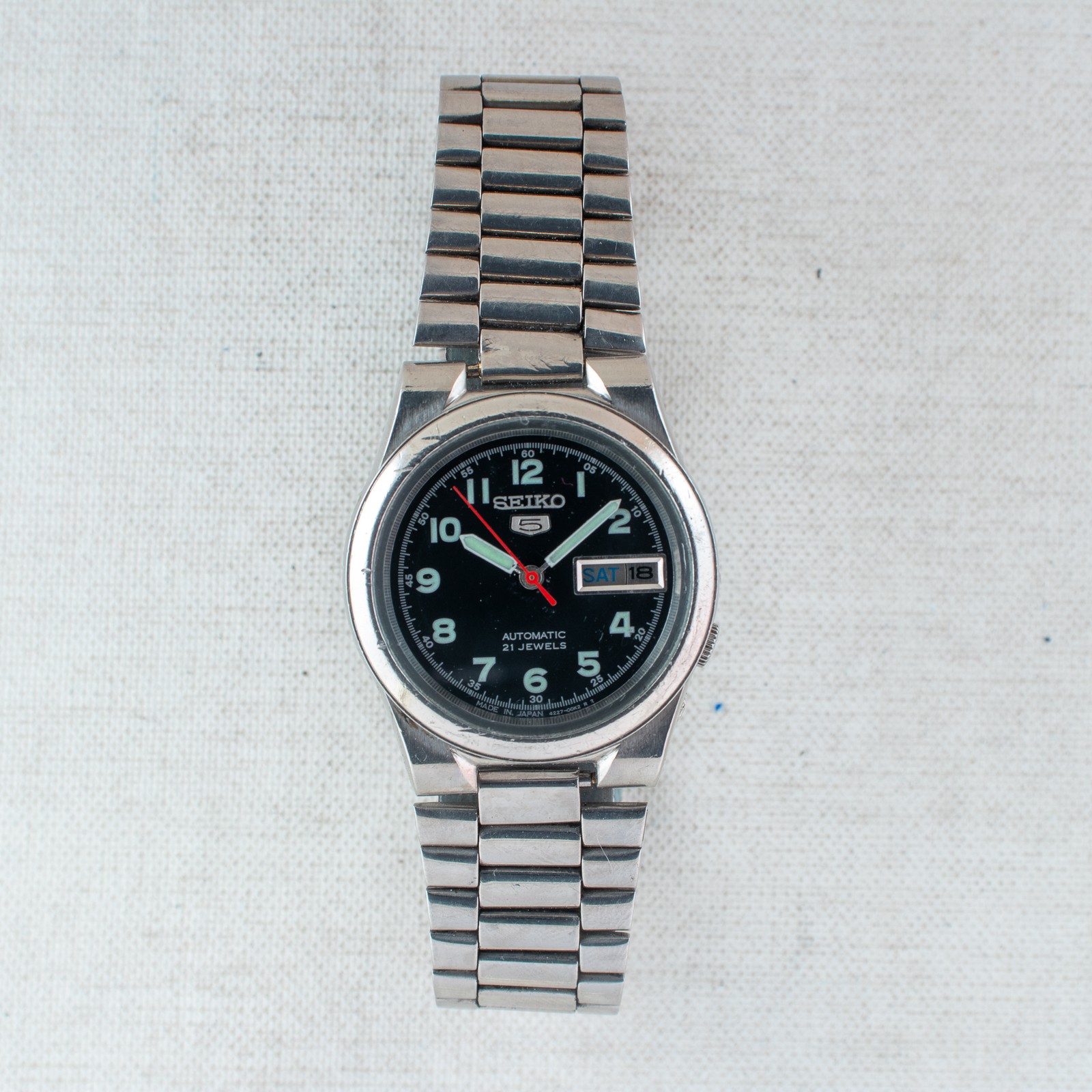 Vintage Seiko 5 Auto UnsexWatch Field Style Dial 4227-00C0 Arabic English Day