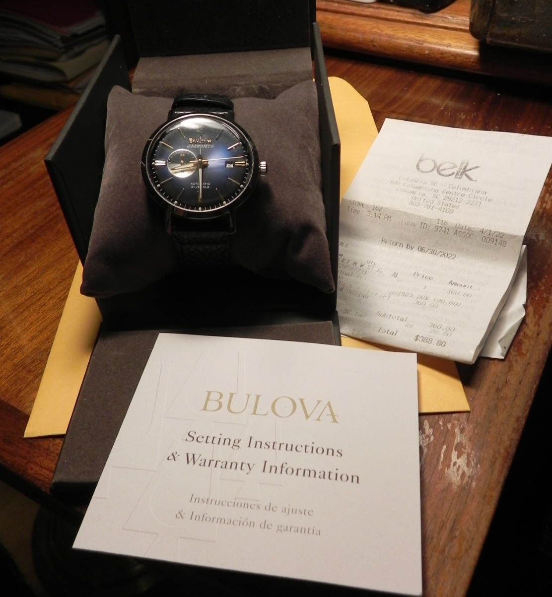 Bulova Aerojet Chronograph Automatic Blue Sunray Dial Men’s Watch 96B374