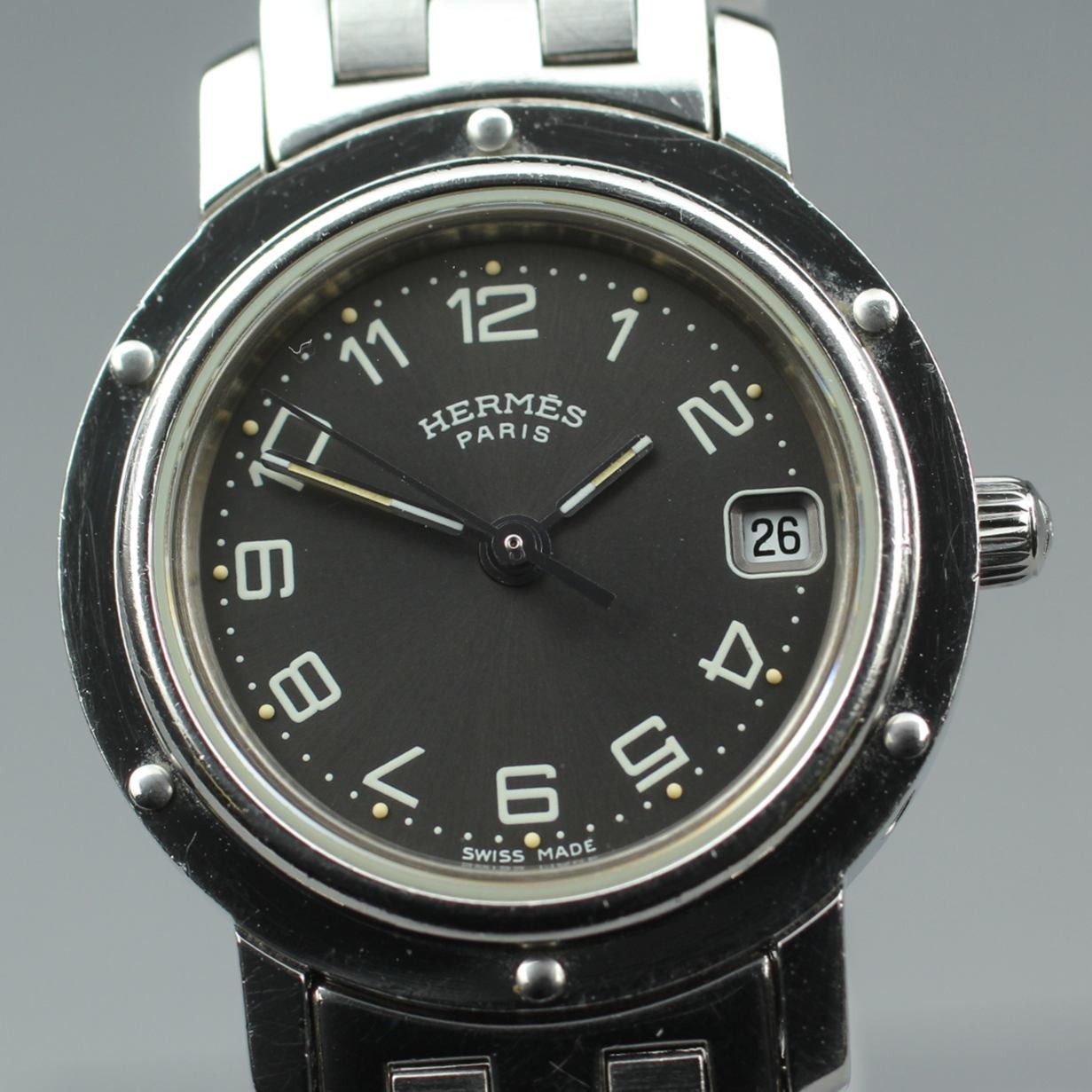 Vintage Hermes Clipper CL4.210 Black Dial Ladies Quartz 24mm Swiss Watch C.2000