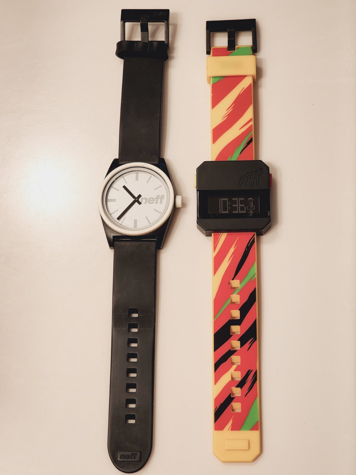 2 Neff Watches. DAILY ( Black/White ) & DIGI ( Multicolor ) BOTH RUNNING