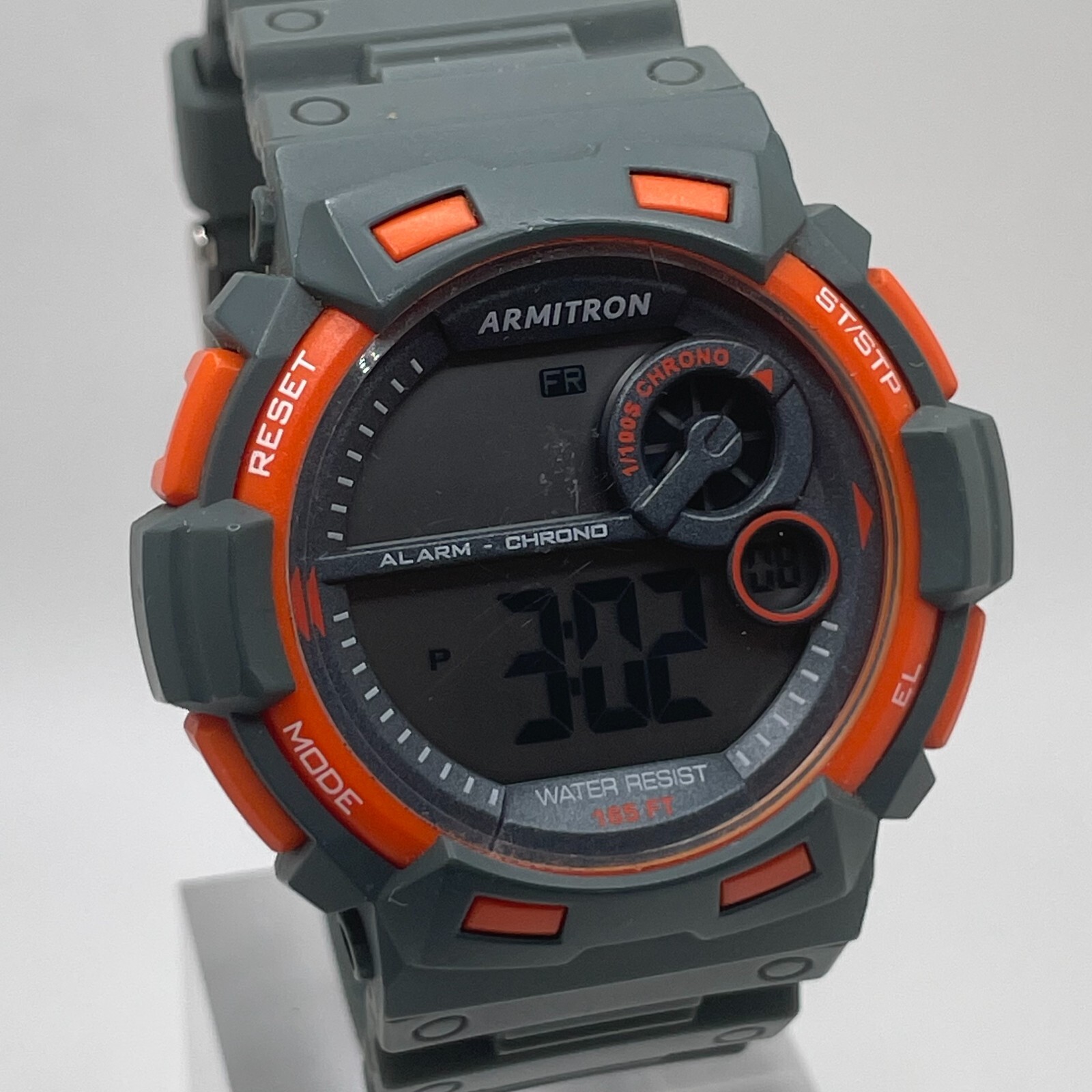 Armitron Digital Watch 50mm Pro Sport Chronograph Alarm 40/8320 Gray Orange Case