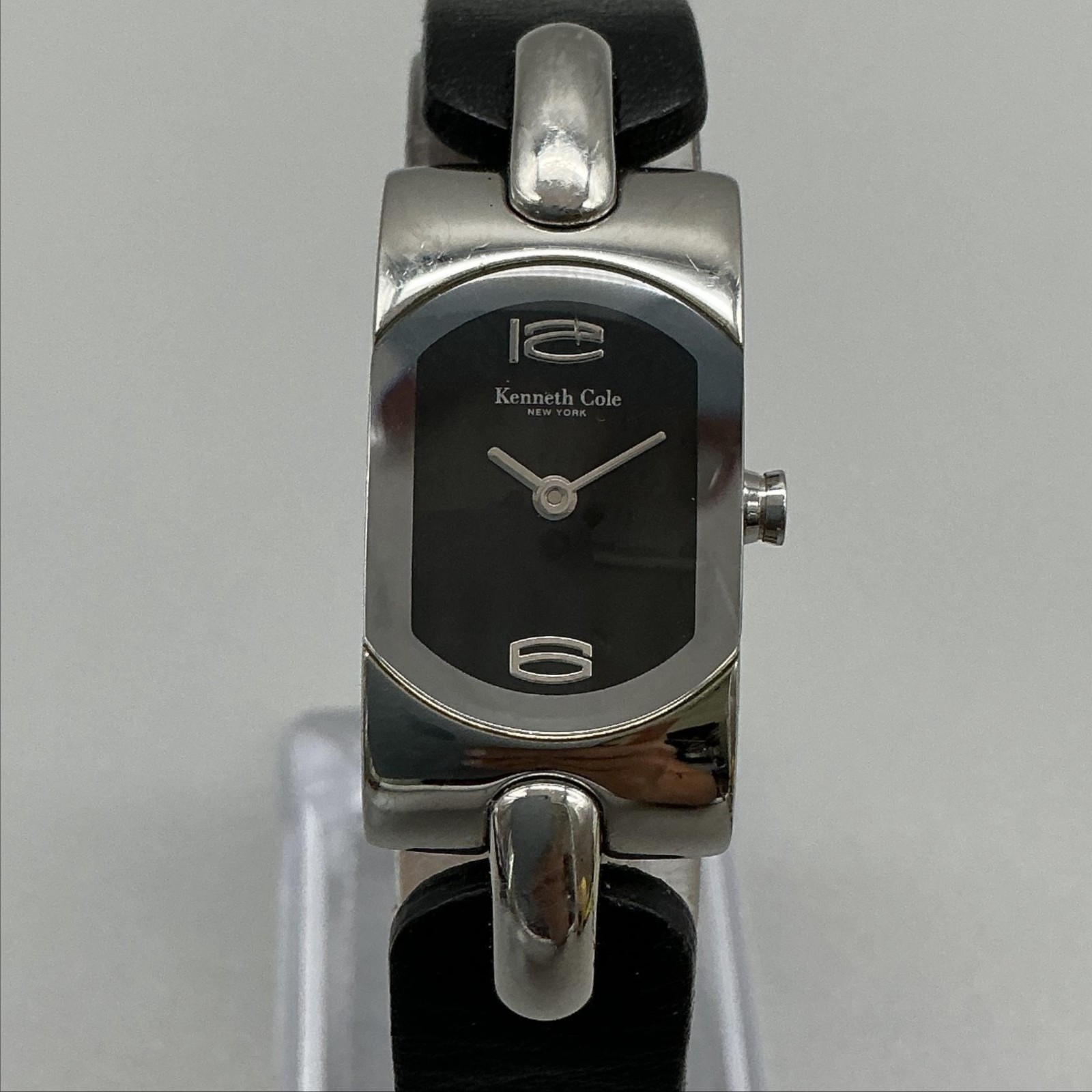 Kenneth Cole Womens Watch 17mm Black Dial Stainless Leather Strap New Battery