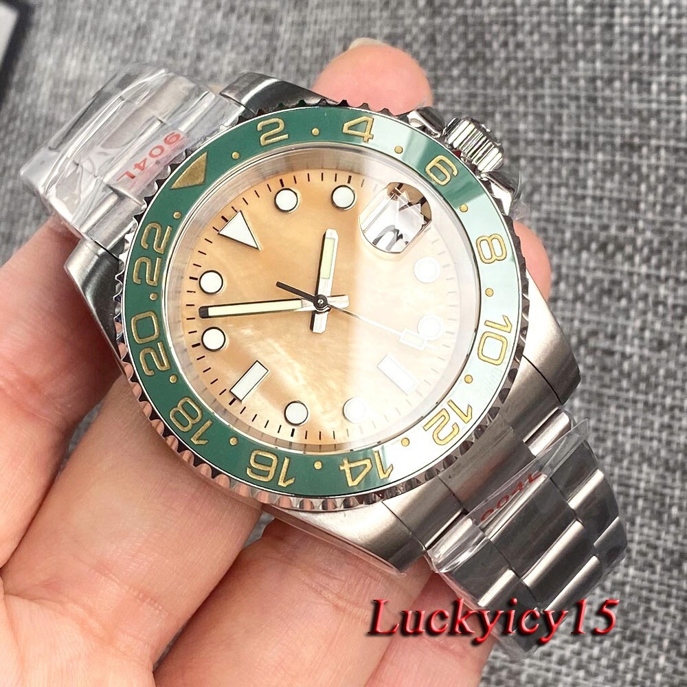 40mm Bliger Japan NH35A Automatic Mens Watch Green Rotating Bezel Ceramic Yellow