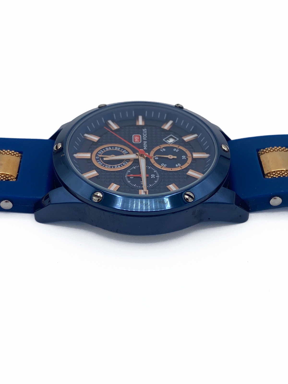 Mini Focus Steel Chronograph Calendar Watch Blue/Gold MF0089G 46mm Used Untested