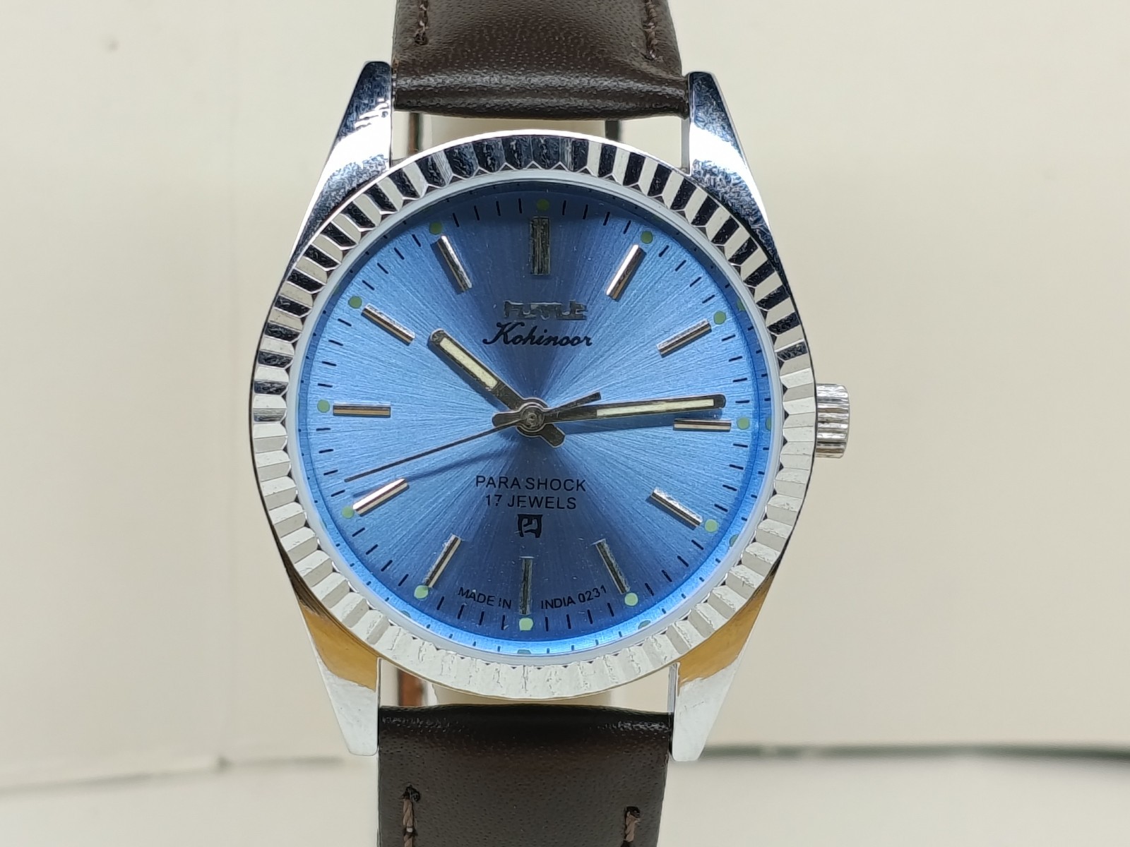 HAND WINDING VINTAGE HMT KOHINOOR BLUE DIAL FLUTED BAZEL WATCH FOR MENS