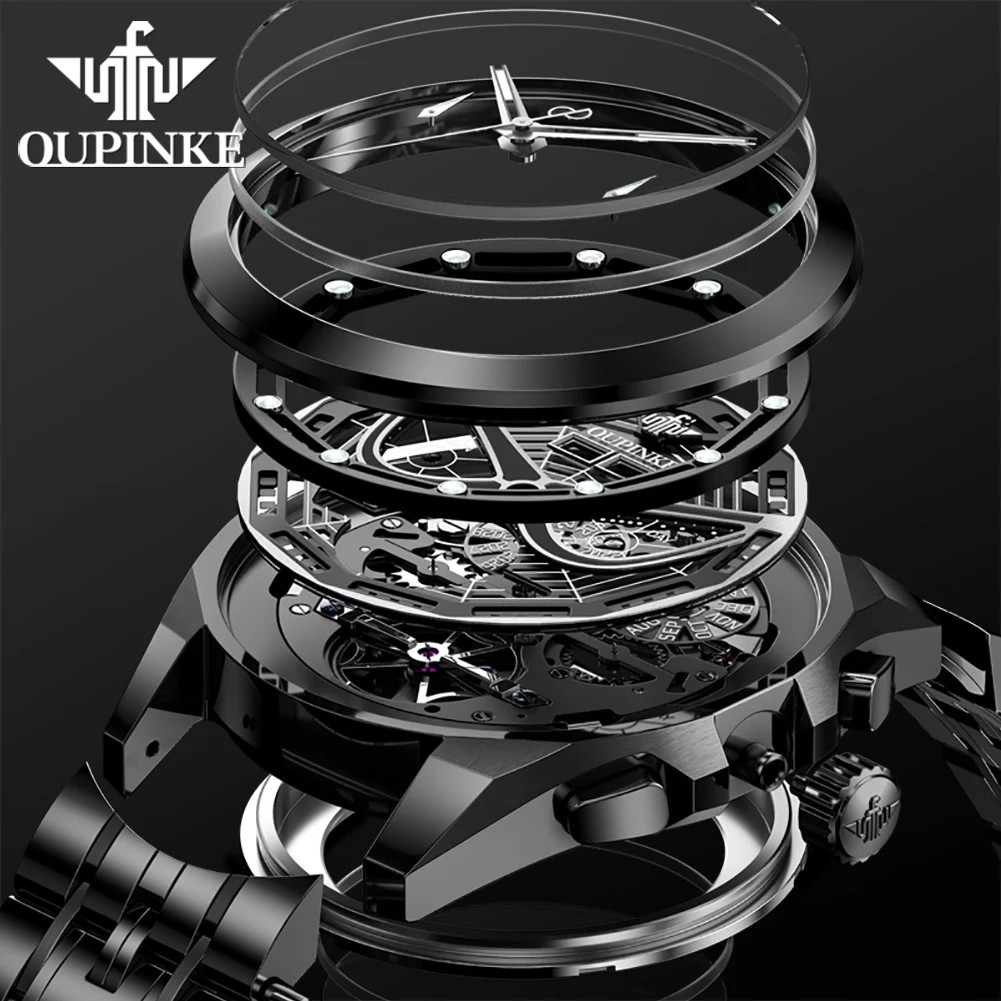 Automatic Mechanical Watch Waterproof Skeleton Luxury Dial Men Men’s Strap
