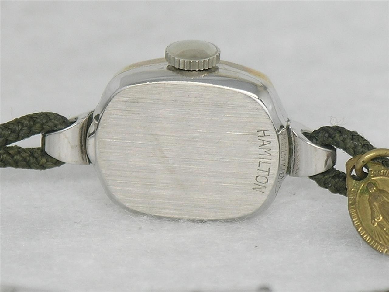 MID-CENTURY 1950’S 10K WHITE GOLD FILL HAMILTON WATCH W/ ATOMIC BOX, RUNNING!