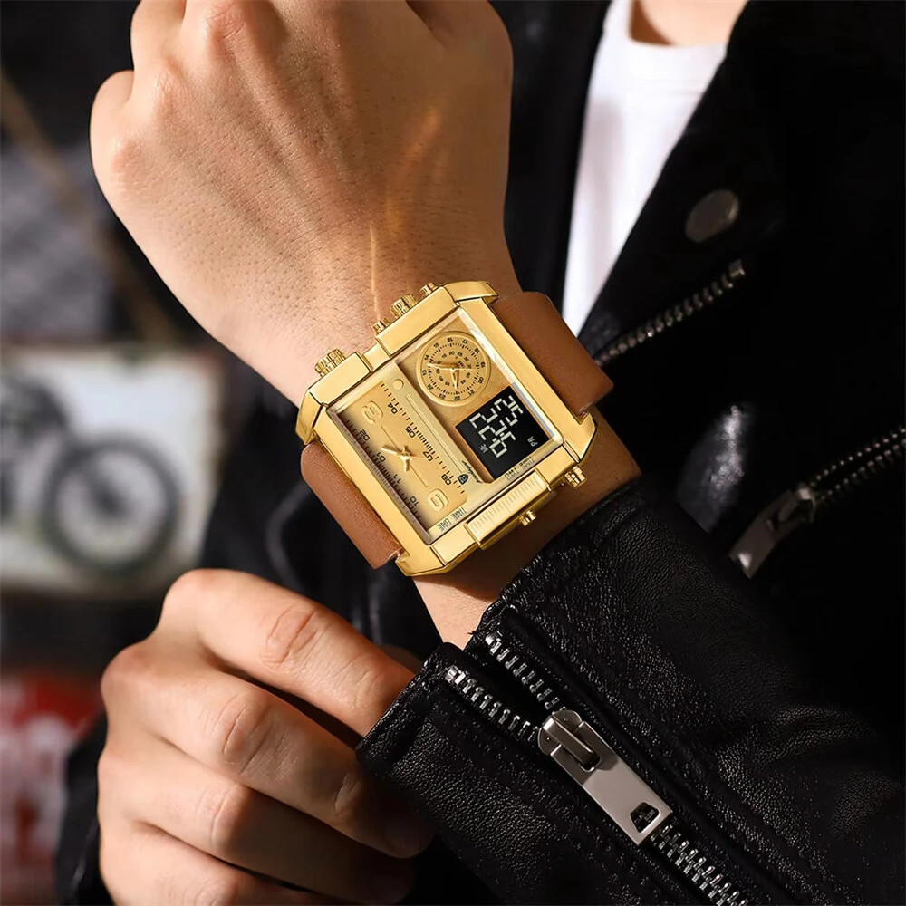 POEDAGAR Luxury Men Quartz Watch Fashion Rectangle Sport Watch Waterproof Multif