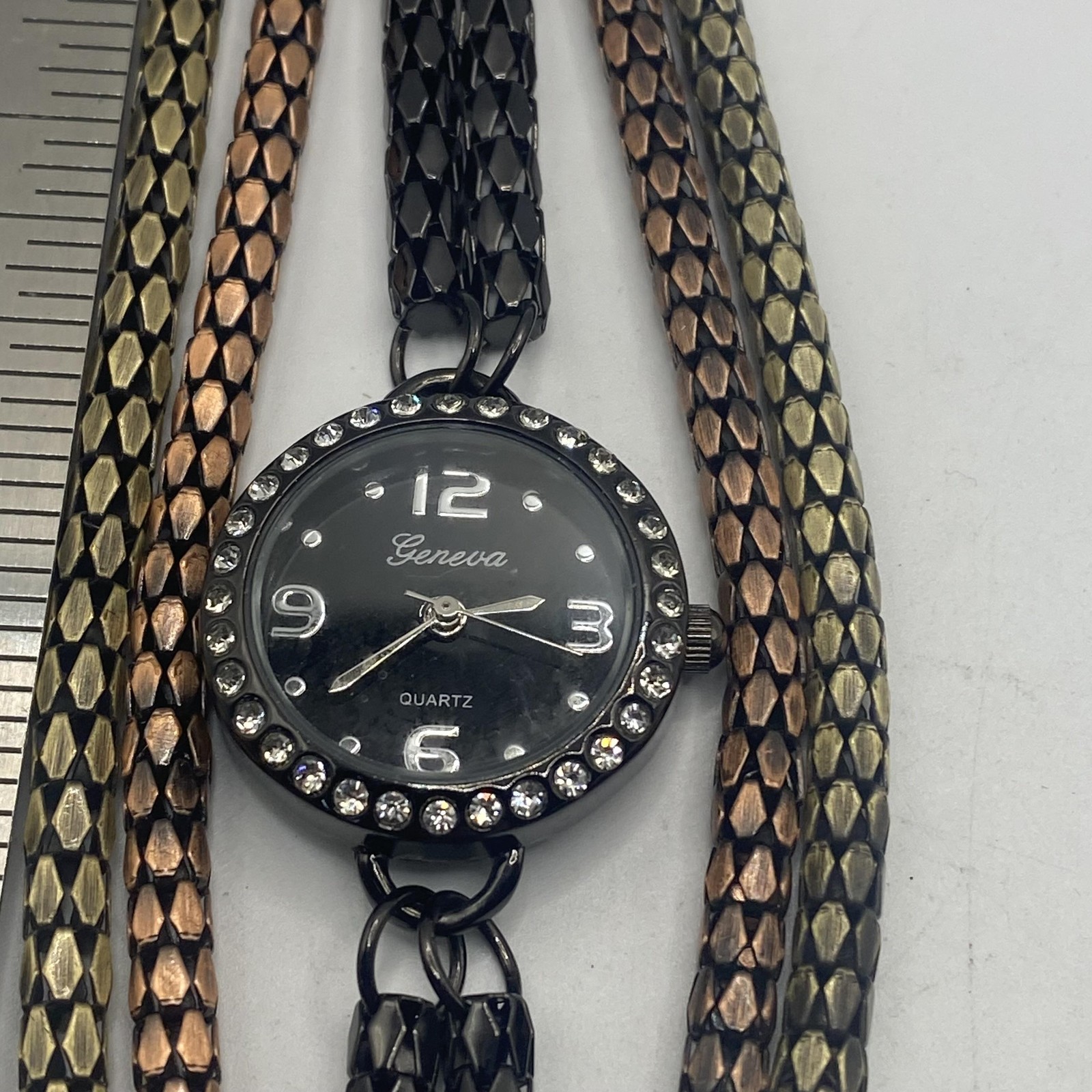 Geneva Womens Multicolor Bracelet Watch Black Dial Quartz 25mm 2156 Crystal