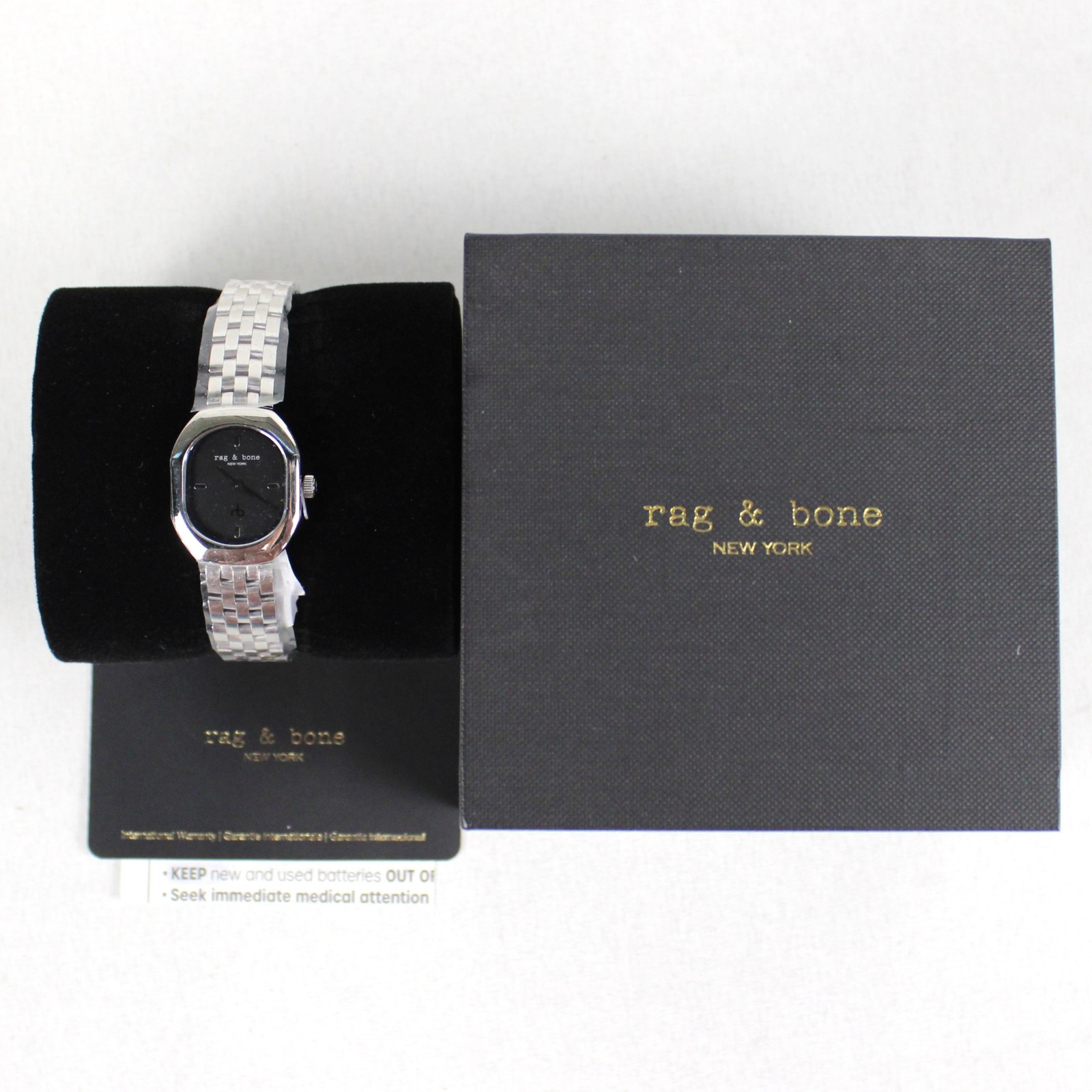 Rag & Bone Silver Audrey Bracelet Watch With 23mm Black Dial (RB L260002 G4) NWT
