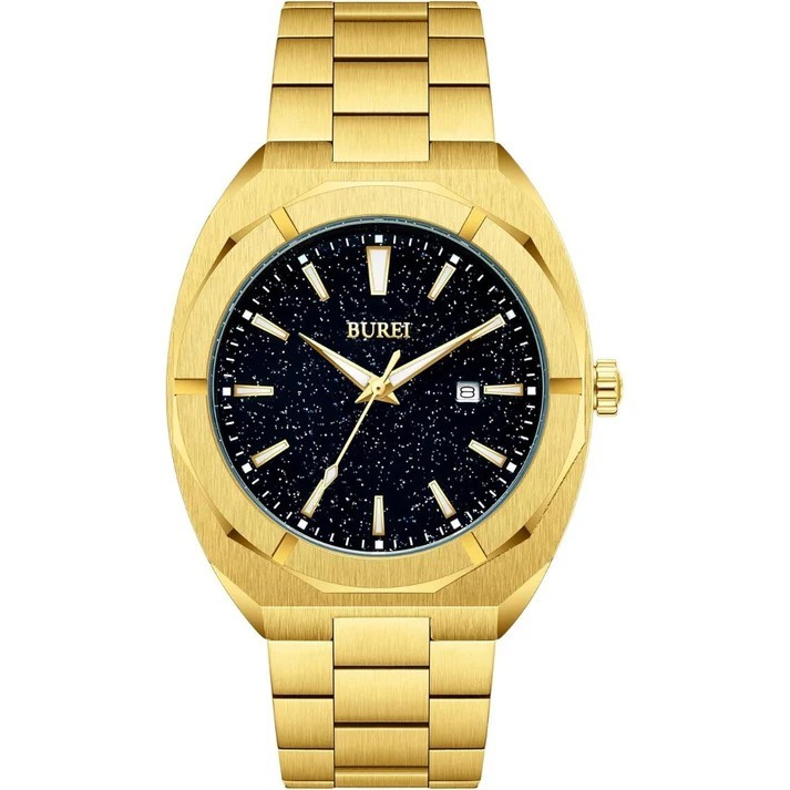 BUREI BS0104-LJJJ Quartz Watch Men Analog Stainless Steel Gold-Tone