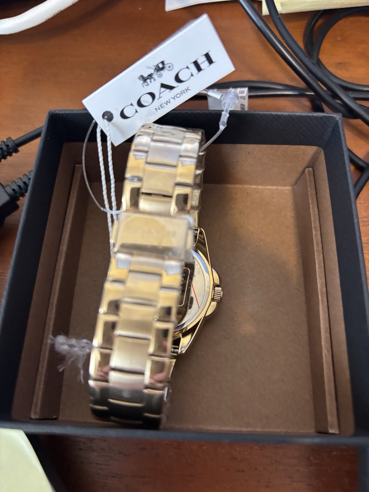 Coach New York Gold Tone Floral Dial Bracelet Watch Minor Hairline Scratch by 7