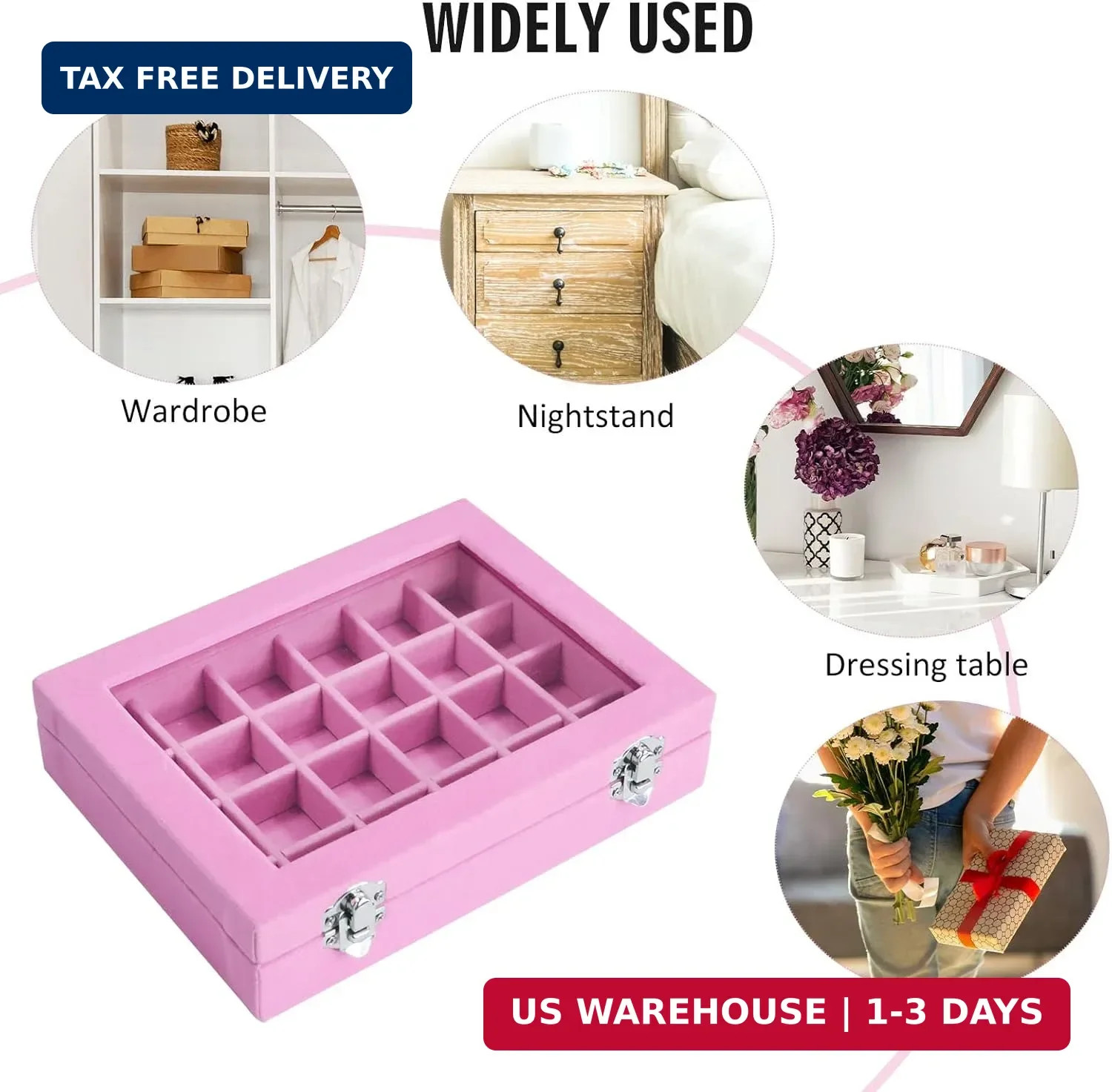 Vicoter Velvet Jewelry Box 24 Grid Jewelry Ring Display Organiser Box Tray Holde