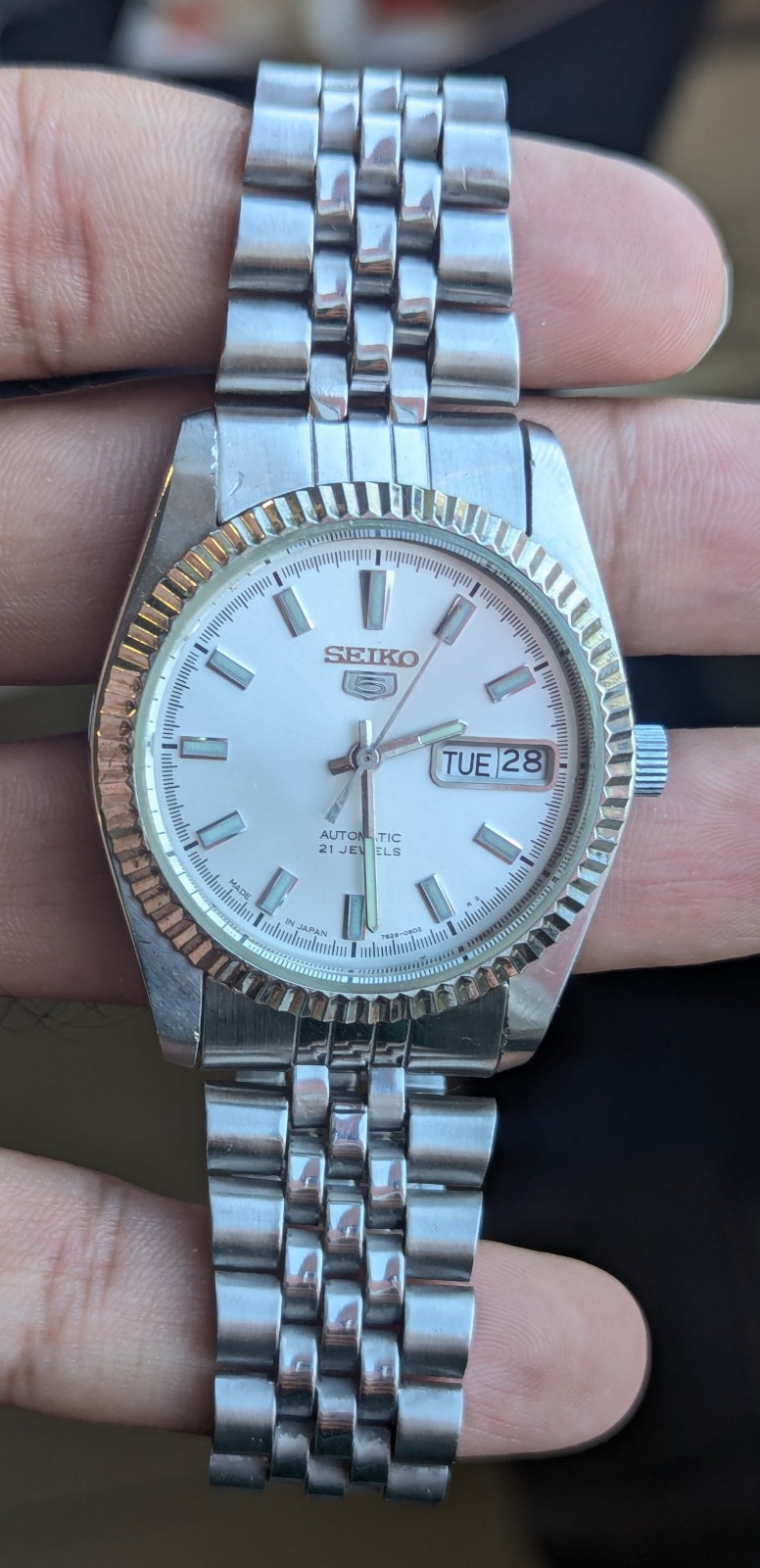 Vintage Seiko 5 Automatic 7S26 White Dial Day Date Men’s Japan Watch