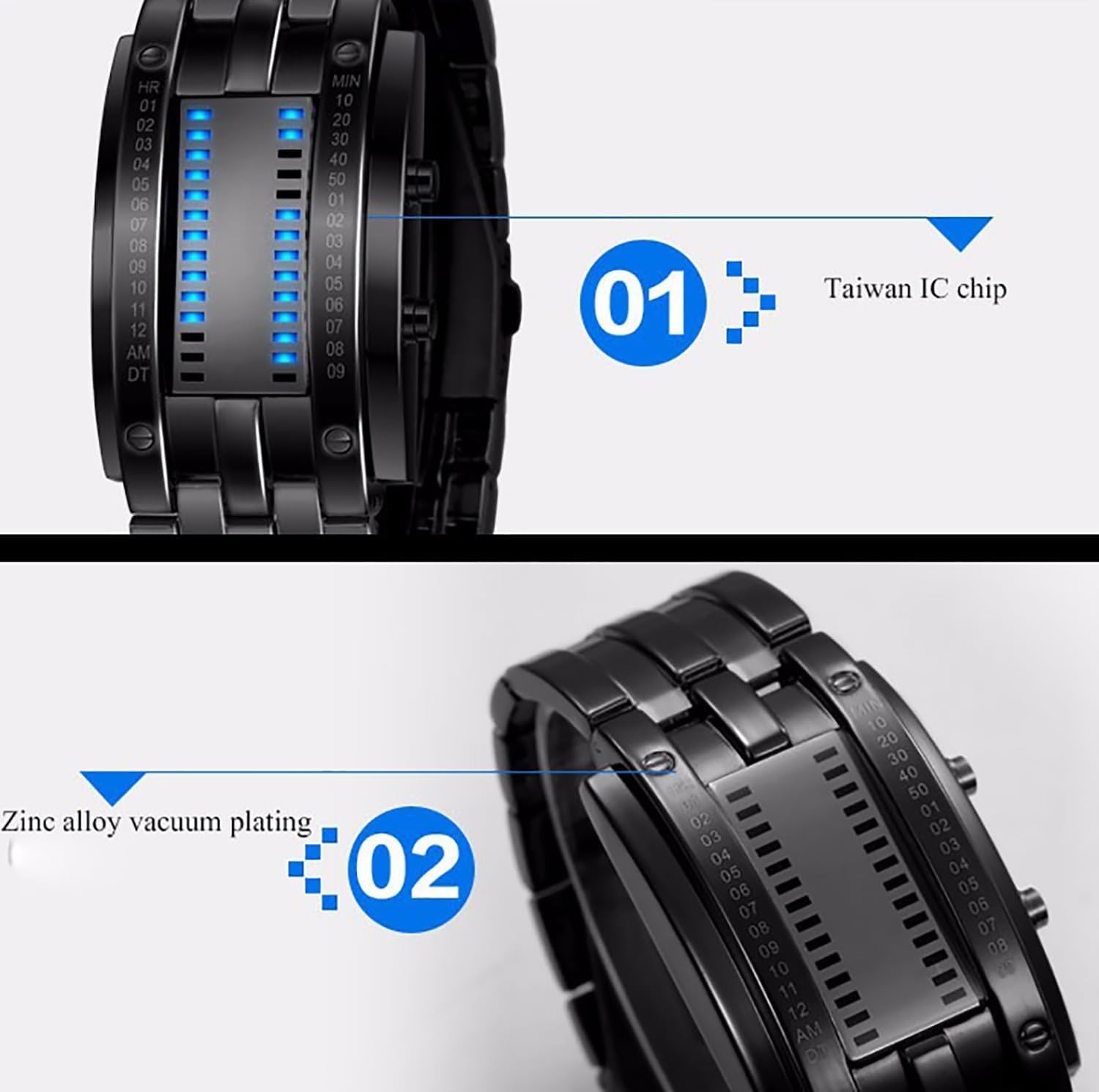 Fashionable Dual LED Display Watch – Waterproof Stainless Steel for Everyday Use
