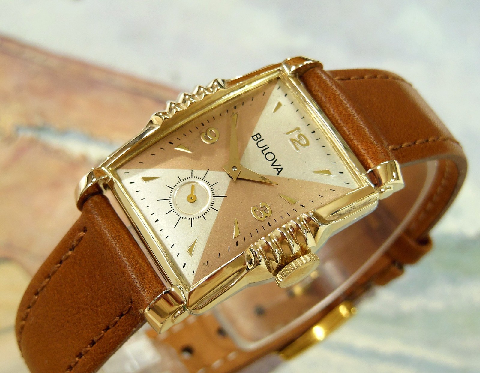 1953 Vintage BULOVA PRESIDENT, Stunning SALMON/SILVER Dial, Serviced & Warranty