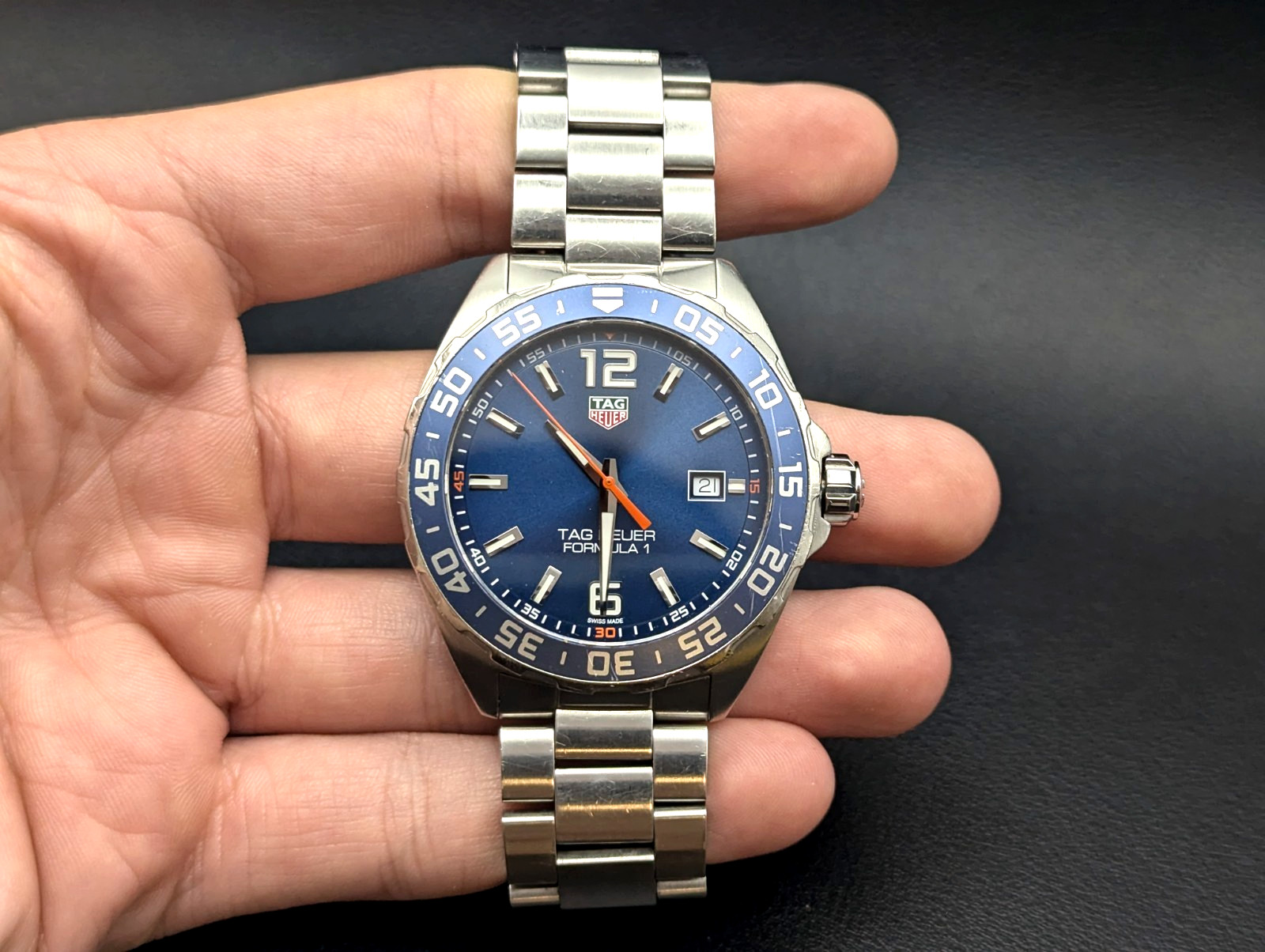 TAG Heuer Formula 1 WAZ1010 Blue Orange 43mm 200m Quartz 18cm Bracelet Tested