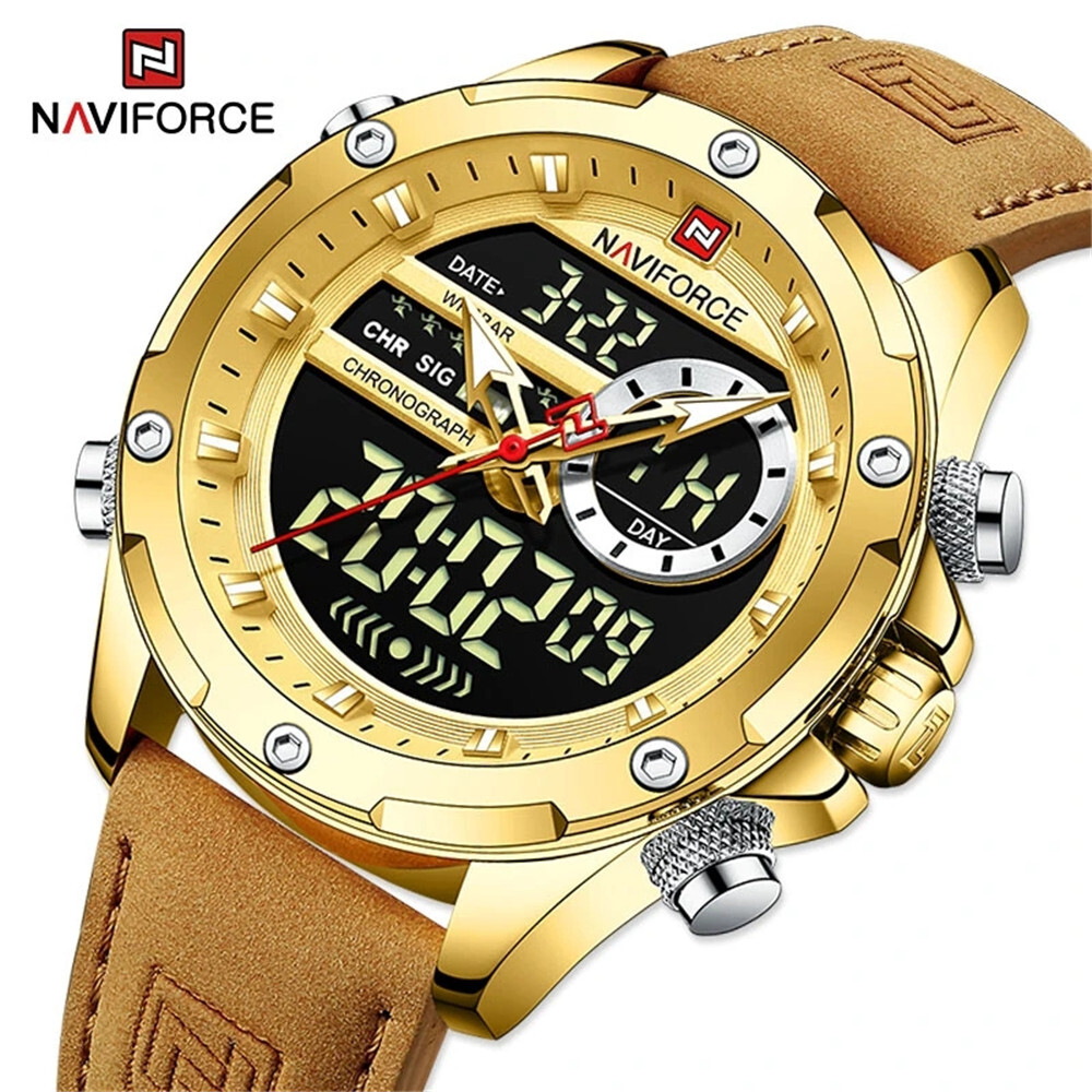 NAVIFORCE Men Digital Watch Chronograph Quartz Wristwatch LED Alarm Sport Watch