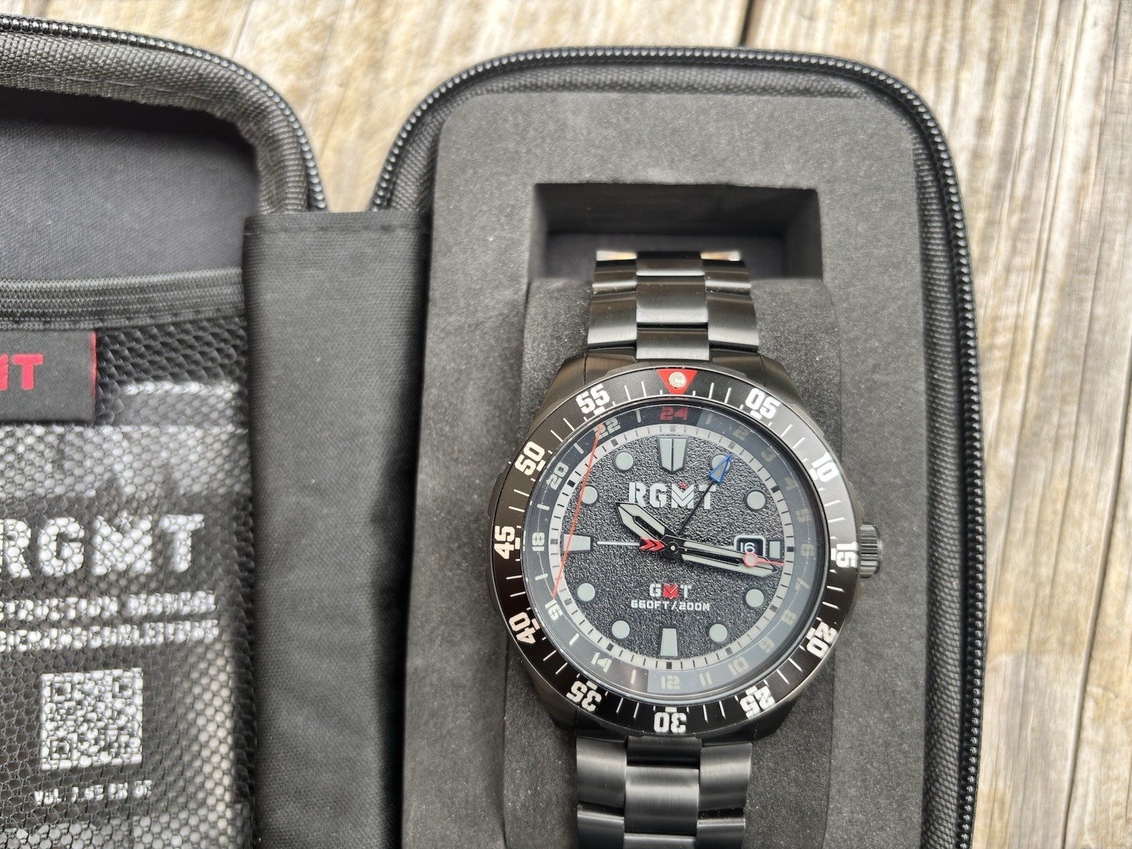 RGMT Continental GMT – Stealth Black. Swiss GMT Movement. free display stand