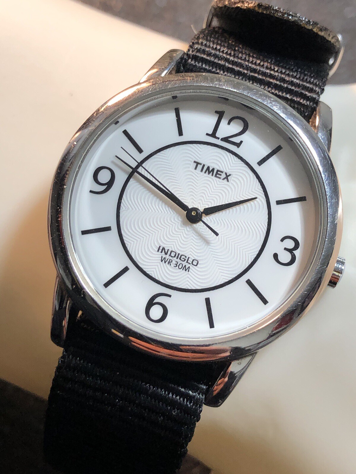 Timex Indiglo WR30M 35mm Silver Tone Watch New Battery & One Piece Strap