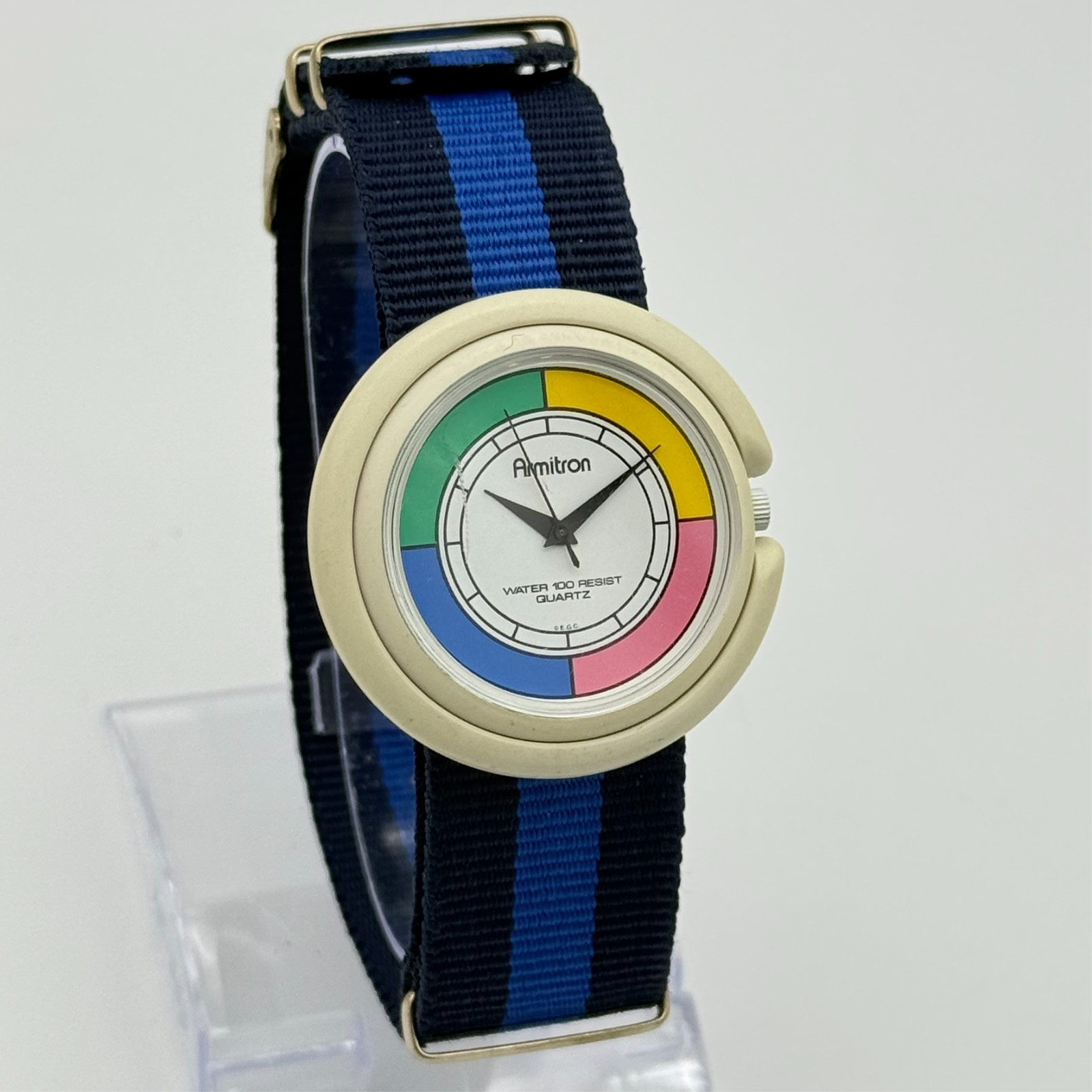 Vintage 1980s Unisex ARMITRON White Plastic, Multicolor Dial Watch, 40mm 25/4768