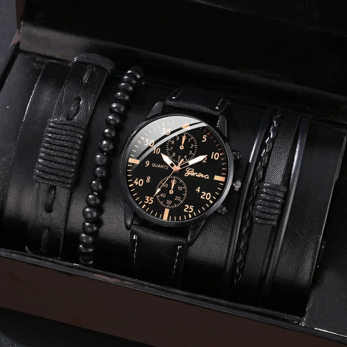 4/2/1pcs Men Sports Watches Set Man Business Quartz Wristwatch Luxury Brown Leat