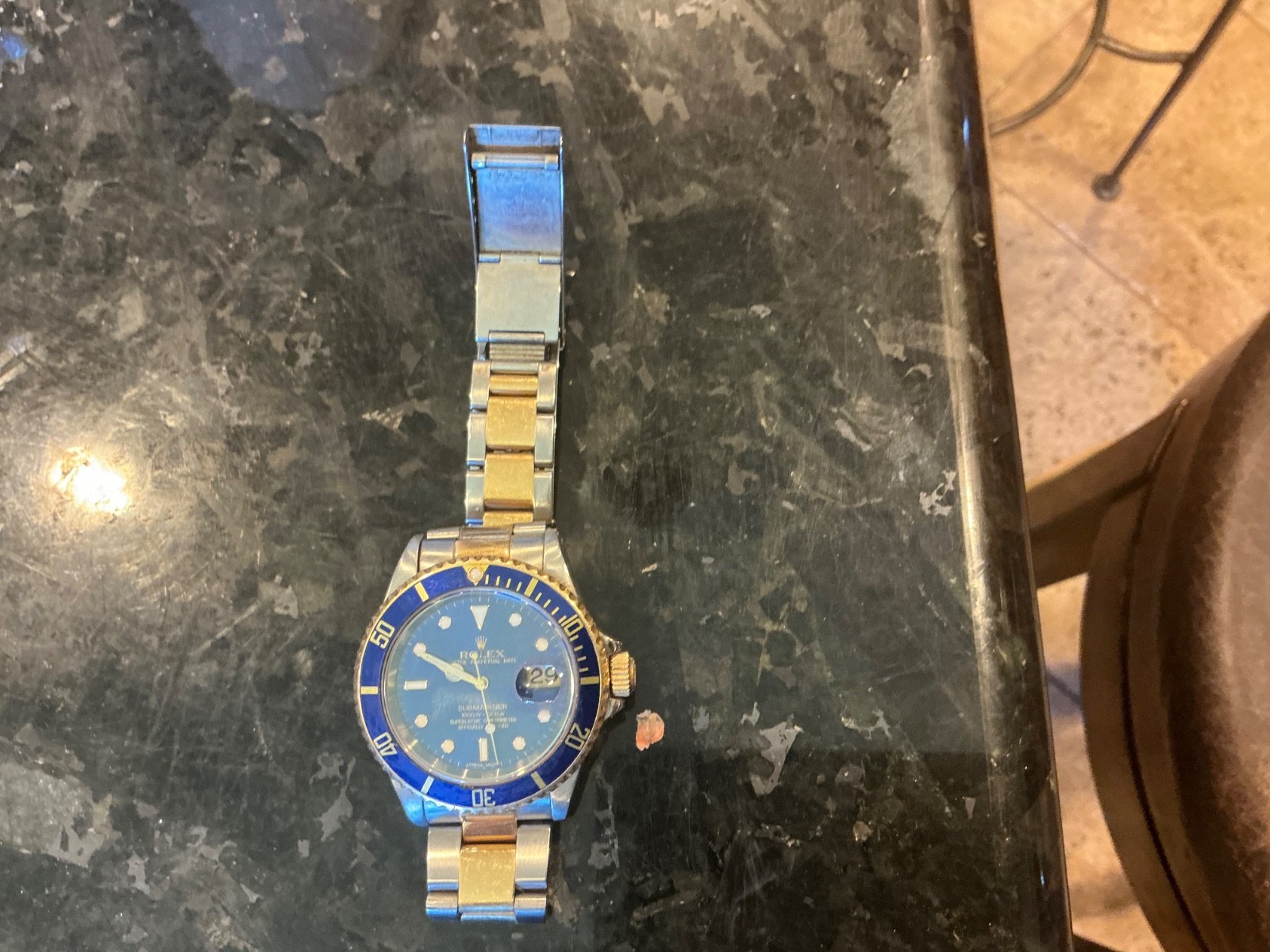 Rolex Submariner 16613 Silver and Gold Oyster Bracelet with Blue Bezel