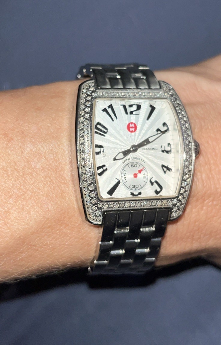 Michele Urban Quartz Watch Silver Dial 1CT Diamond Bezel fit for small wrist