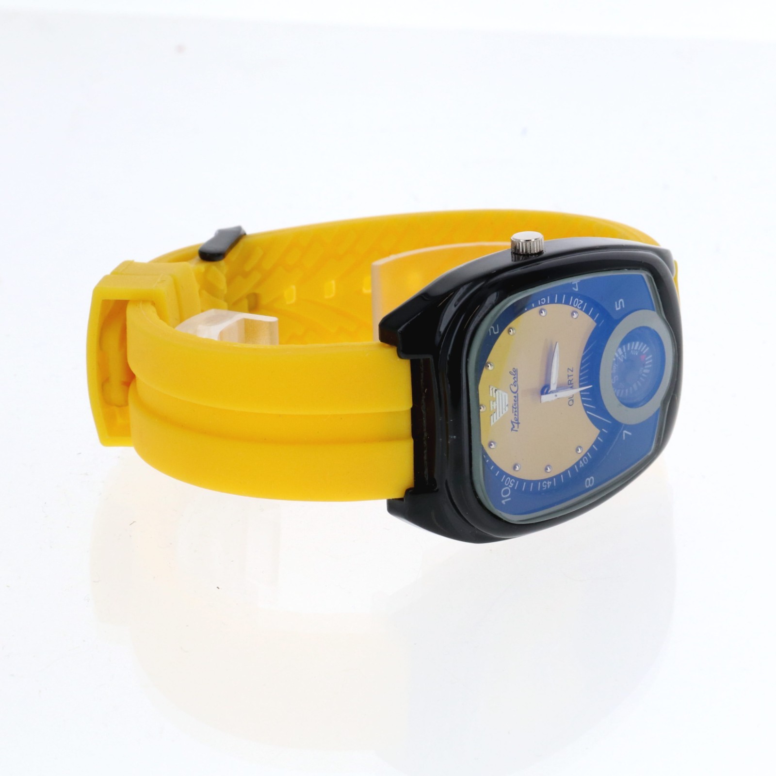 Montres Carlo Men’s Black & Yellow Silicone Band Luxury Sport Quartz Watch 39mmW