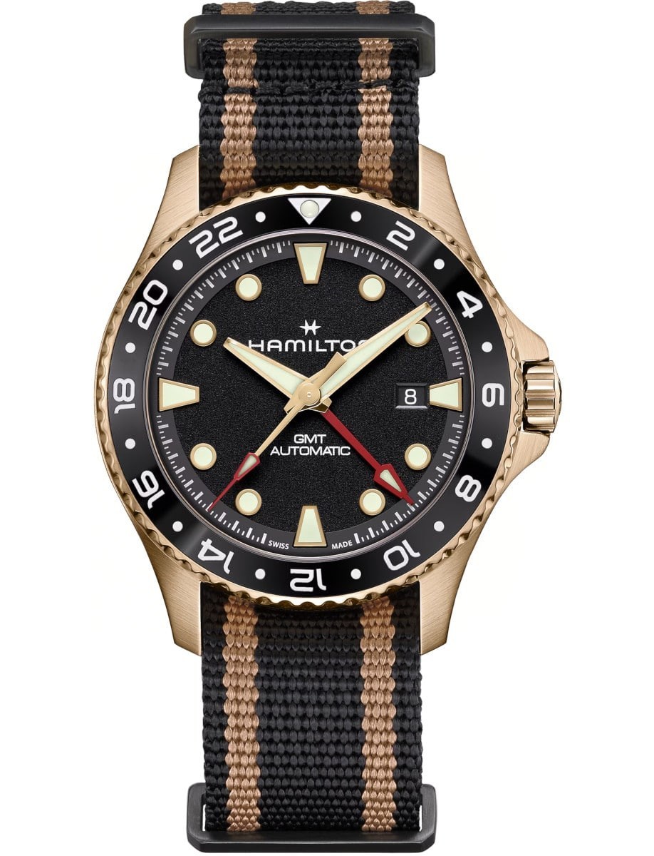 NEW HAMILTON KHAKI NAVY SCUBA AUTOMATIC GMT BRONZE CASE 43MM H82565930