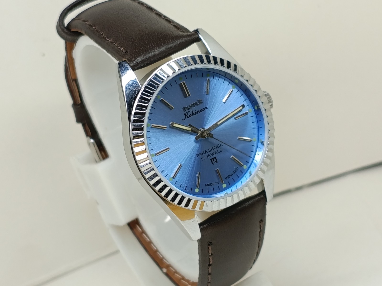HAND WINDING VINTAGE HMT KOHINOOR BLUE DIAL FLUTED BAZEL WATCH FOR MENS