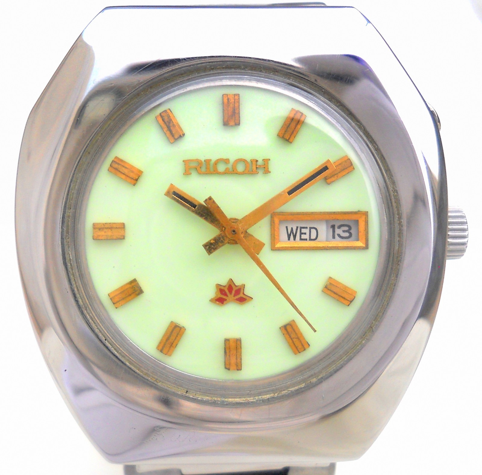 Vintage Ricoh Automatic Watch Repainted Luminous Full Glow Dial Pristine Japan