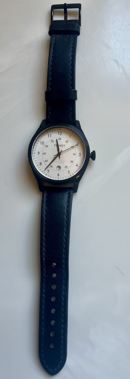 TSOVET SVT-RM40 Men’s Quartz Analog 40mm 100M Black Leather White Dial