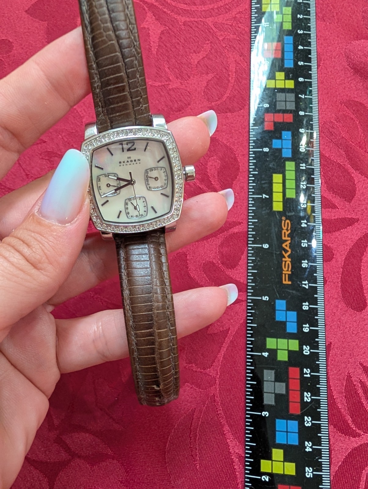 Skagen Women’s Quartz Multi-Dial Day/Date Gem-Set Untested Watch Brown Strap